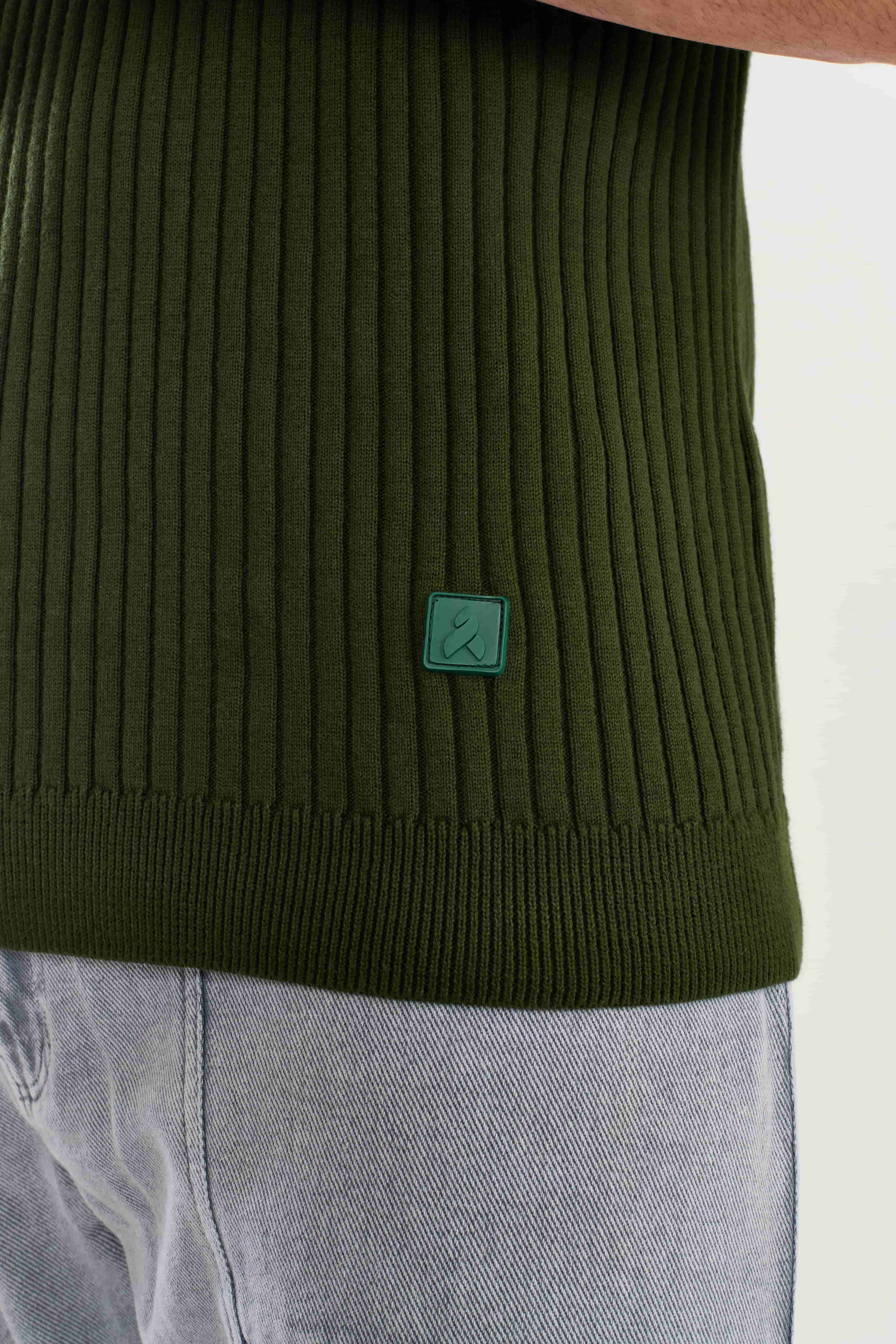 Forest Green Textured Knitted T-shirt - Image 2