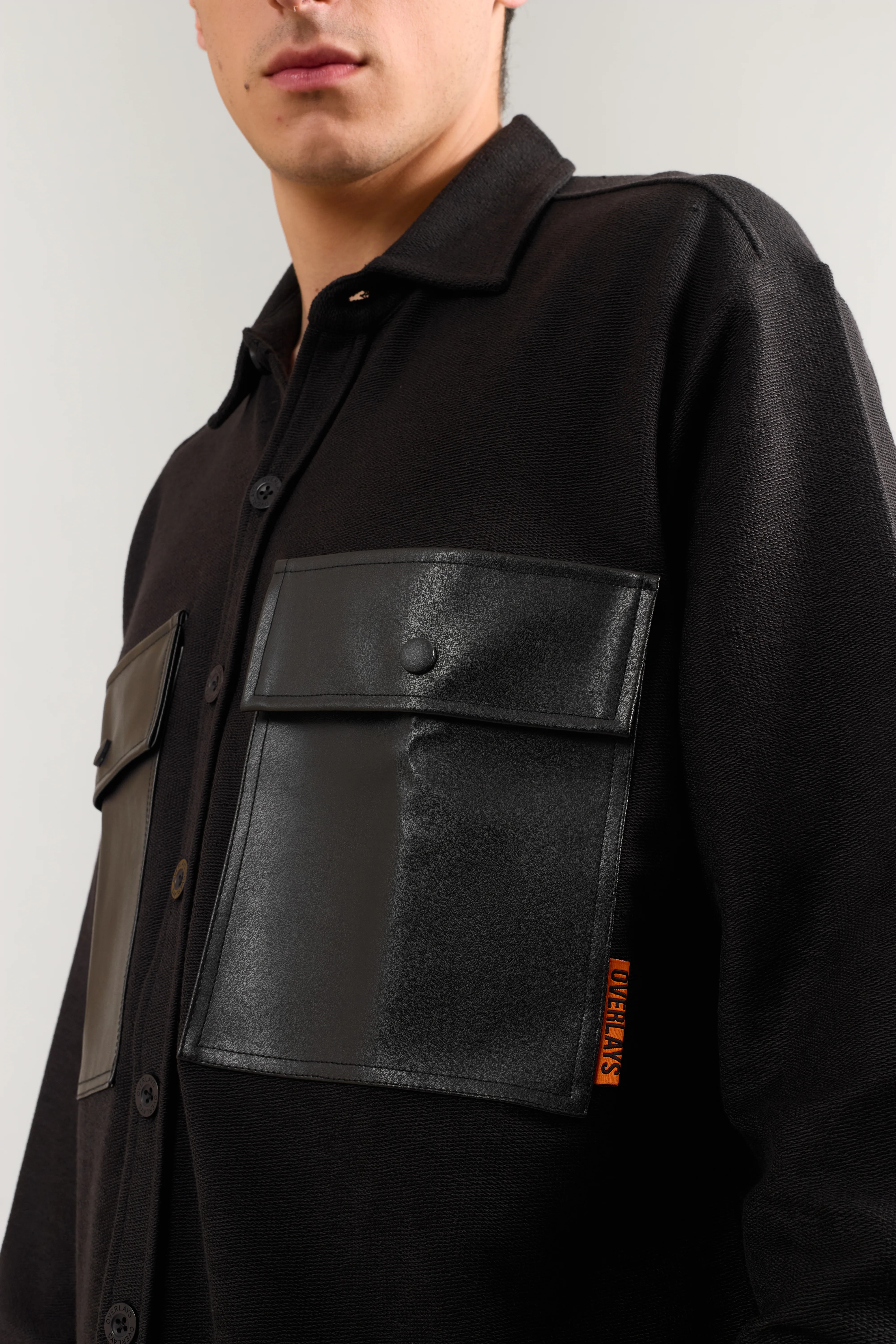 Heavy Weight Black rexin patch pocket full sleeve shirt - Image 2
