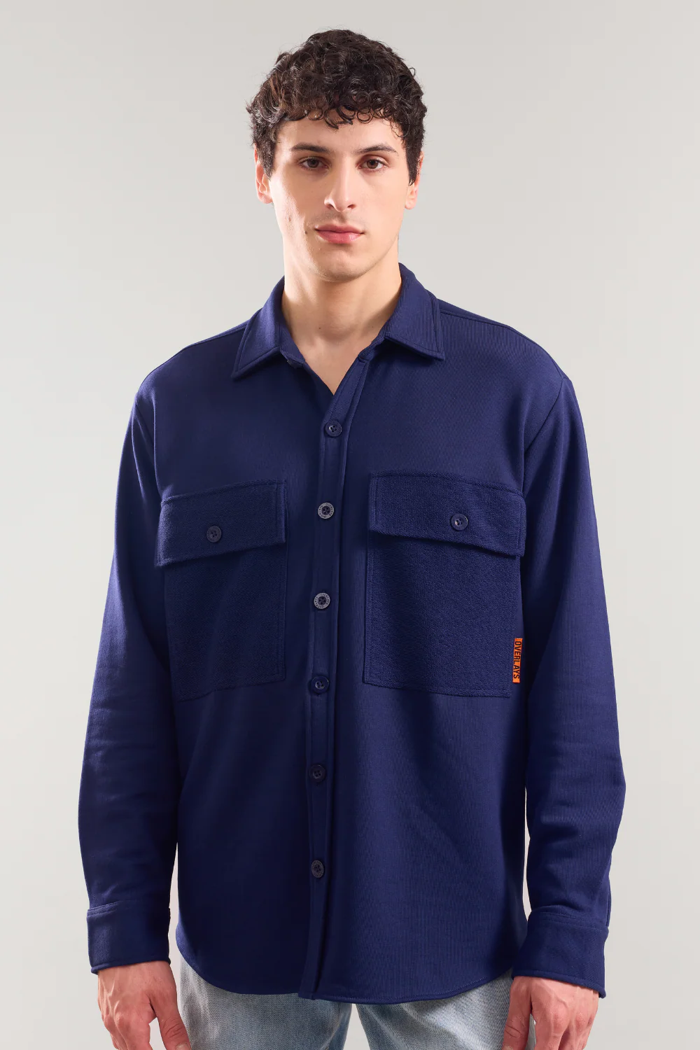 Heavy Weight Navy terry patch pocket full sleeve shirt