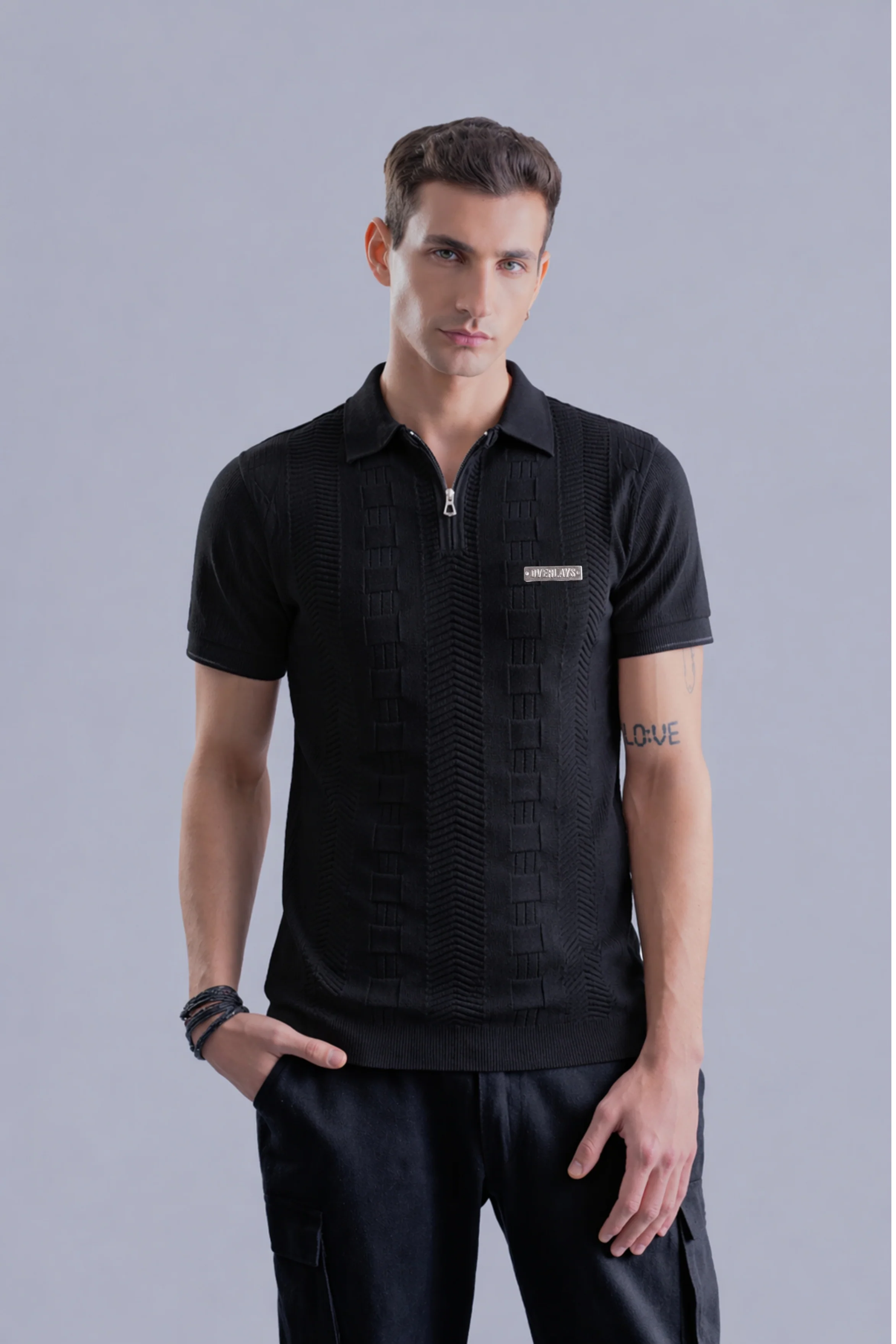 Noir Luxe Black Regular Fit Polo