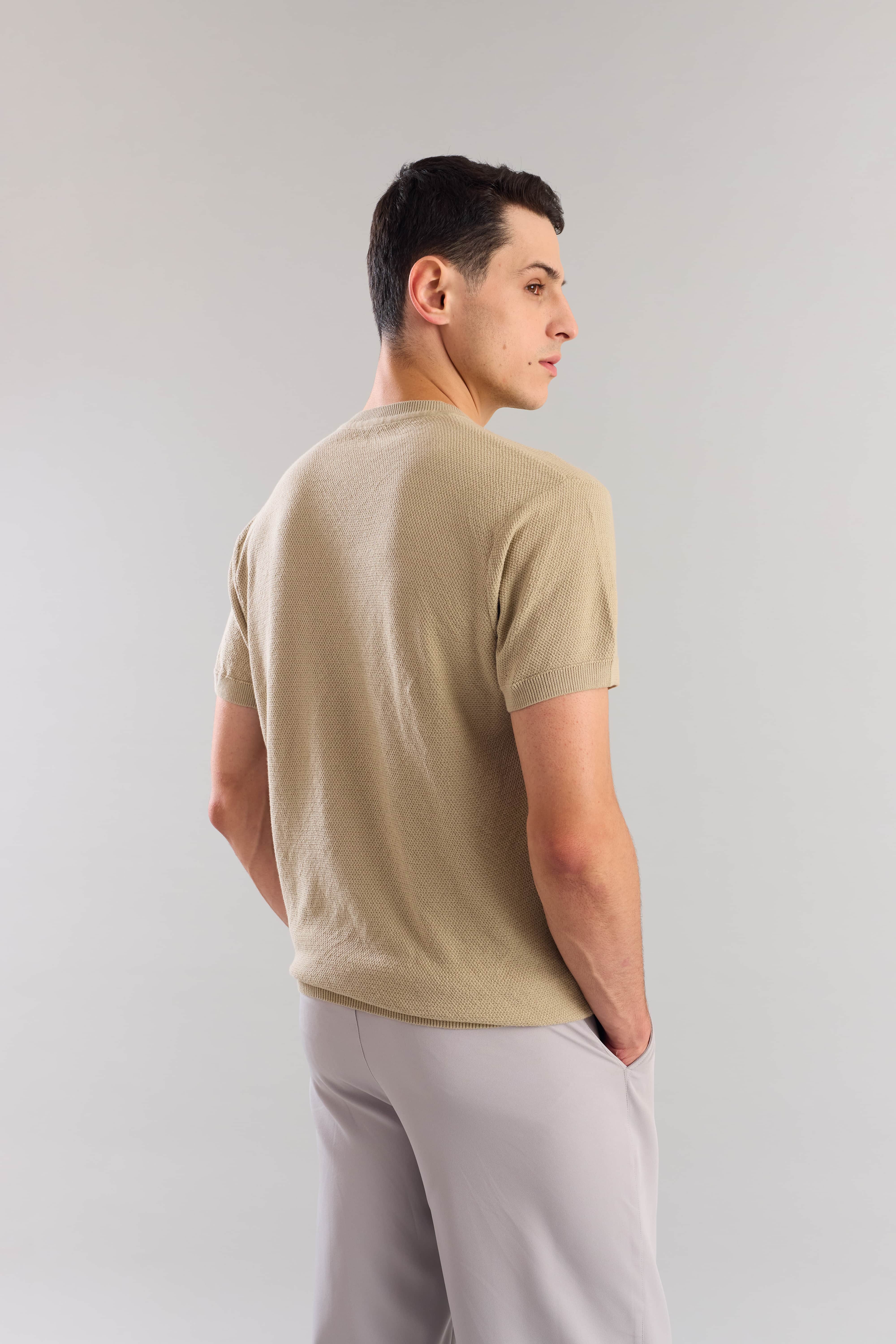 Nude Textured Knitted T-Shirt - Image 2